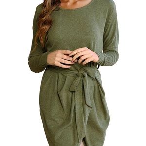 Women Casual Irregular Pullover Dress with Belt